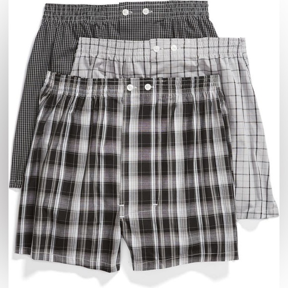 3-Pack NORDSTROM 100% Cotton Classic Fit Woven Boxer in Black-White Plaid Plack - Picture 2 of 14